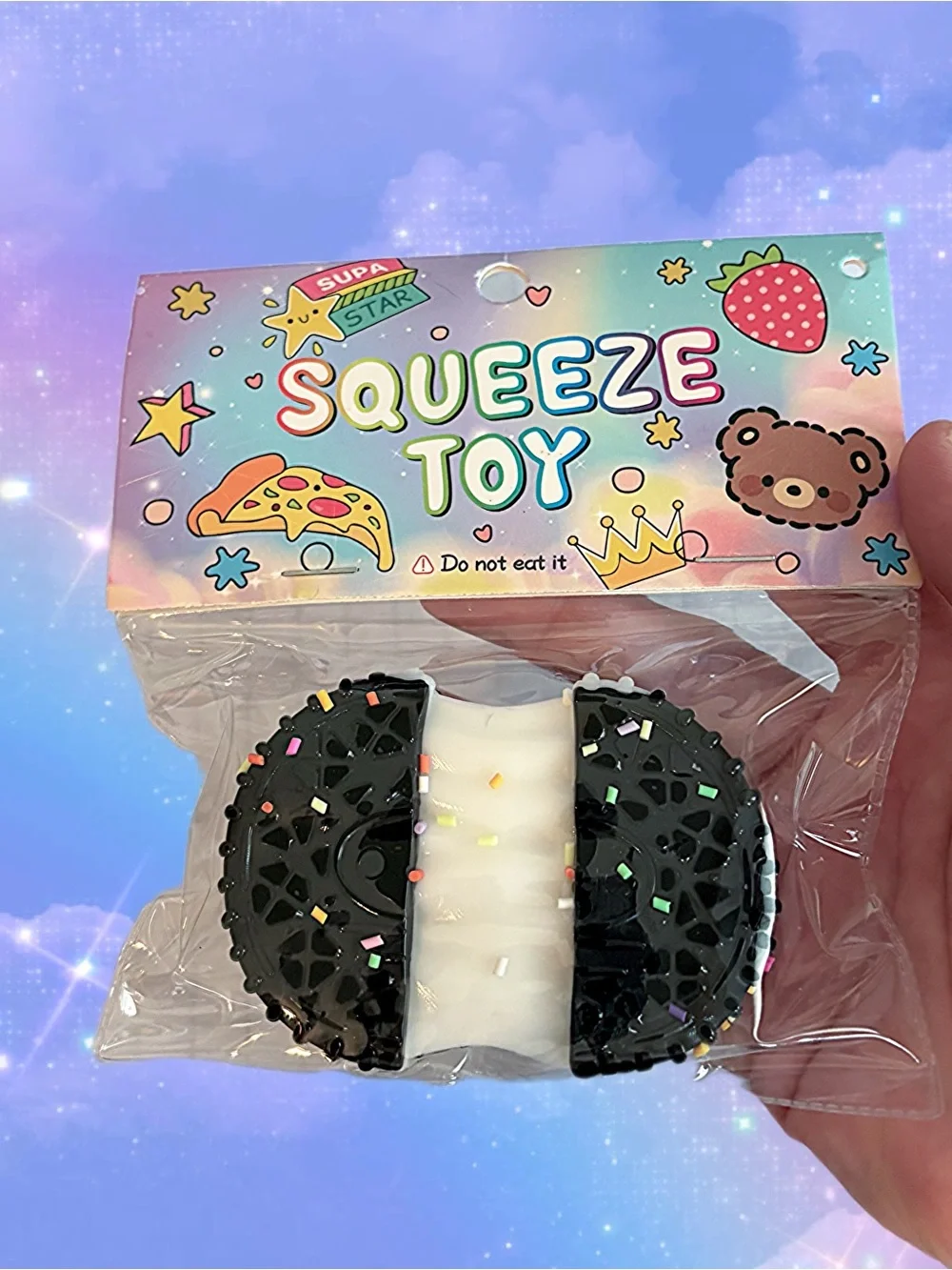 Oreo-Style Sprinkle Cookie Squeeze Toy Black & White Stress Reliever Squishy